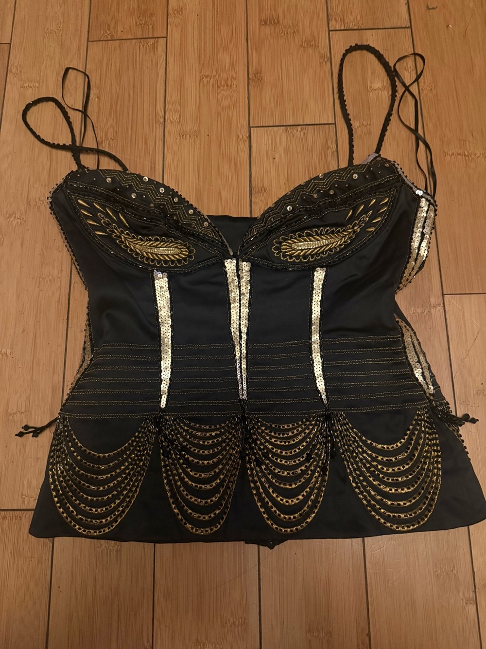 Mandalay GORGEOUS Black and Gold Embellished Corset-Style Women's Top